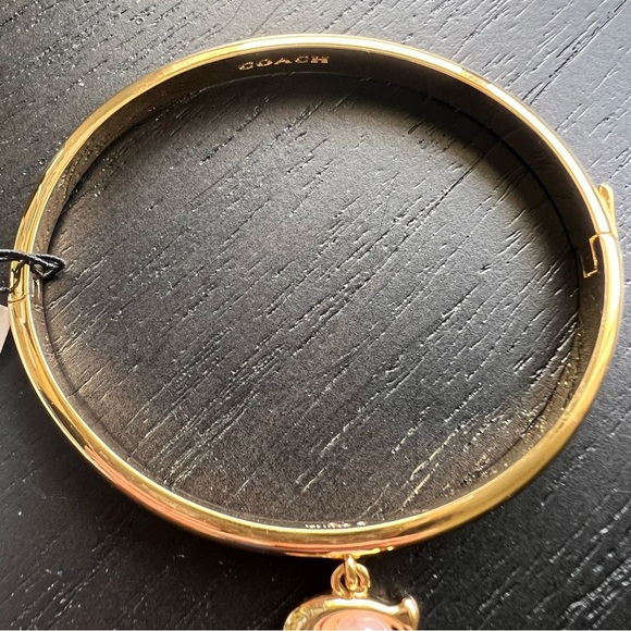 NWT Coach Gold and Pink Charm Hinge Bangle Bracelet - Picture 2 of 4